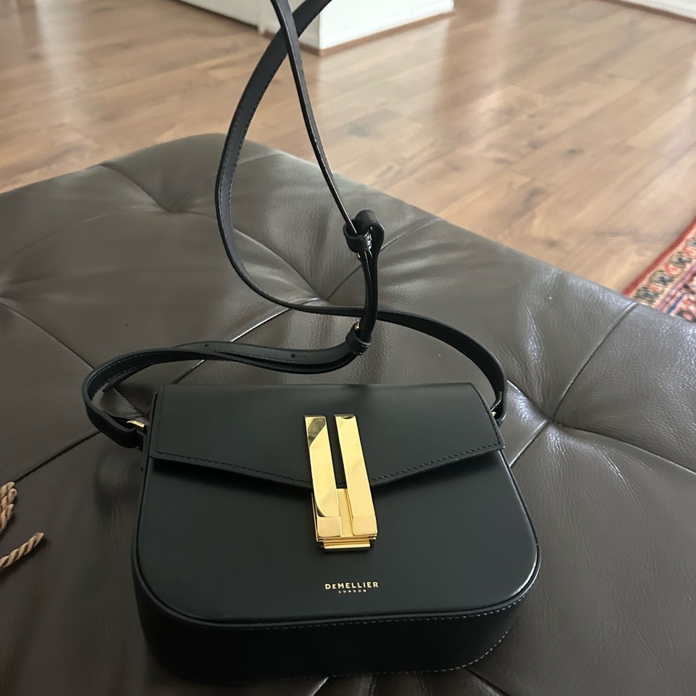 DeMellier Black Leather Crossbody with Gold Push-Lock